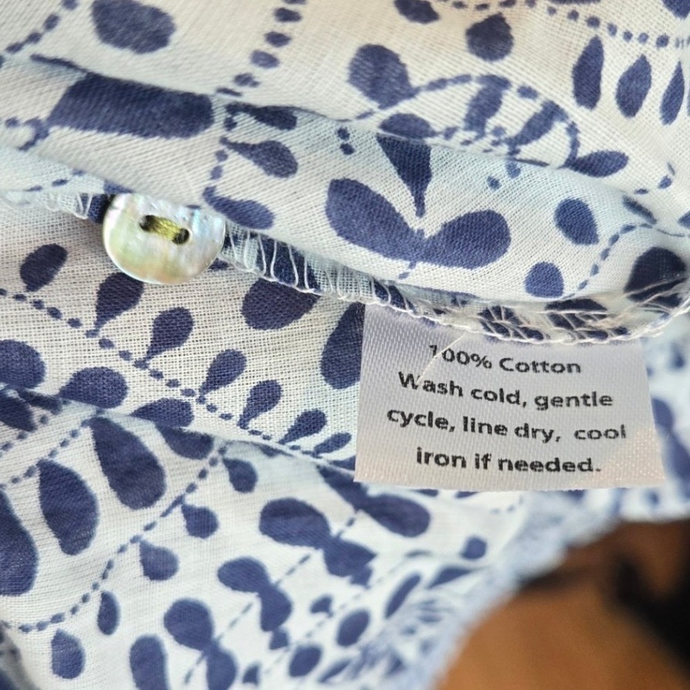 BluThreads RockFlowerPaper Button Down Dress Tunic Blue White Cover Up Large - Picture 6 of 6